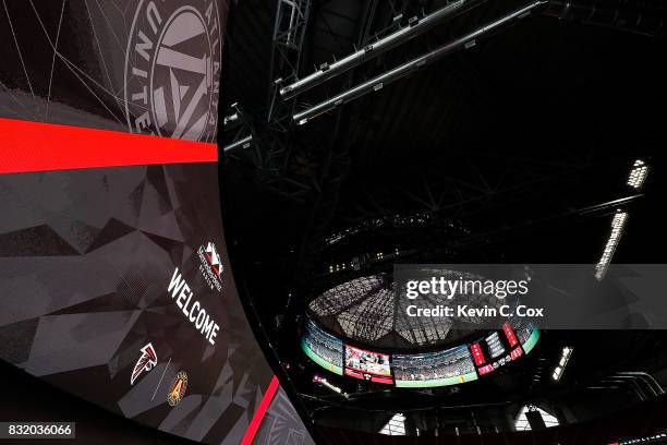 General view inside Mercedes-Benz Stadium during a walkthrough tour on August 15, 2017 in Atlanta, Georgia.