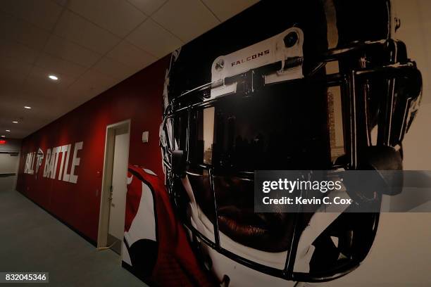 General view inside Mercedes-Benz Stadium during a walkthrough tour on August 15, 2017 in Atlanta, Georgia.