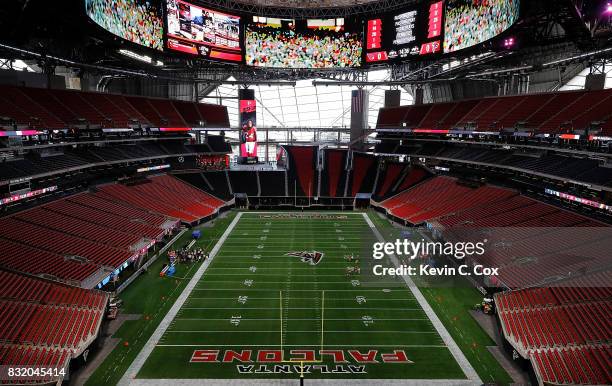 General view inside Mercedes-Benz Stadium during a walkthrough tour on August 15, 2017 in Atlanta, Georgia.