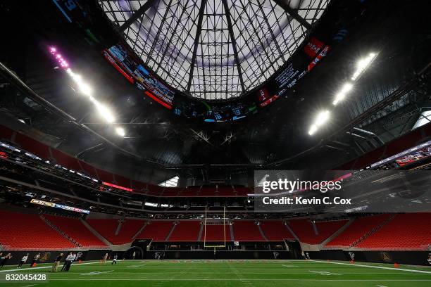 General view inside Mercedes-Benz Stadium during a walkthrough tour on August 15, 2017 in Atlanta, Georgia.