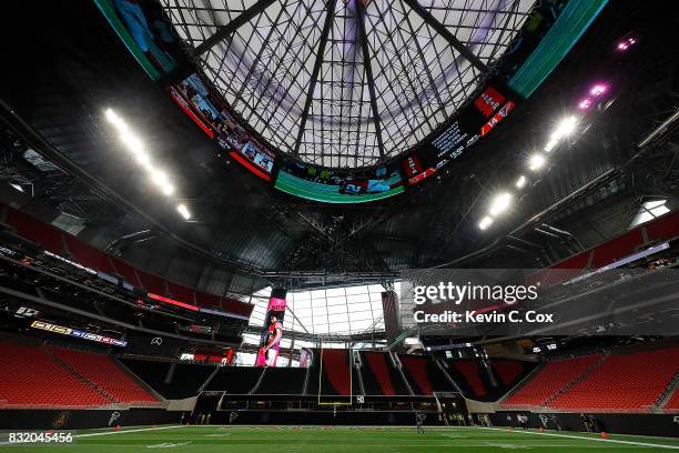 General view inside Mercedes-Benz Stadium during a walkthrough tour on August 15, 2017 in Atlanta, Georgia.