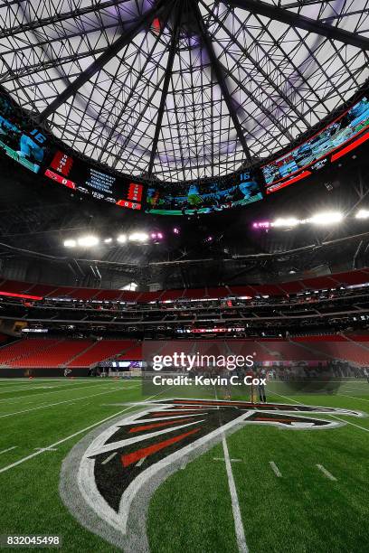 General view inside Mercedes-Benz Stadium during a walkthrough tour on August 15, 2017 in Atlanta, Georgia.