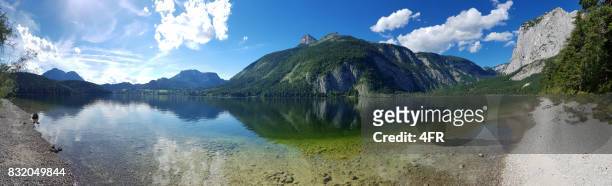 summer panorama, lake altaussee, austria - farm bailout stock pictures, royalty-free photos & images
