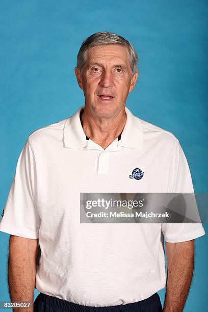 Head coach Jerry Sloan of the Utah Jazz poses for a portrait during NBA Media Day on September 29, 2008 at Zions Basketball Center in Salt Lake City,...