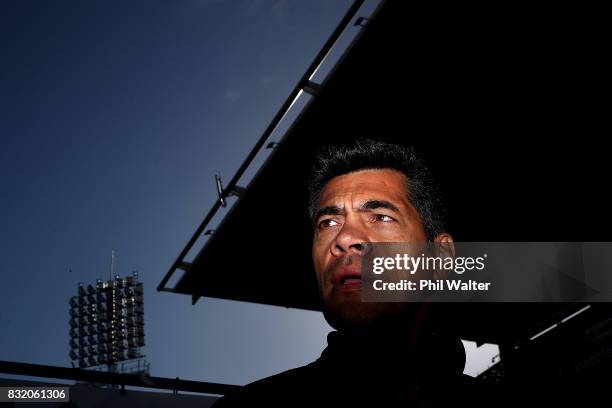 Warriors coach Stephen Kearney speaks to the media during a New Zealand Warriors NRL media session at Mt Smart Stadium on August 16, 2017 in...