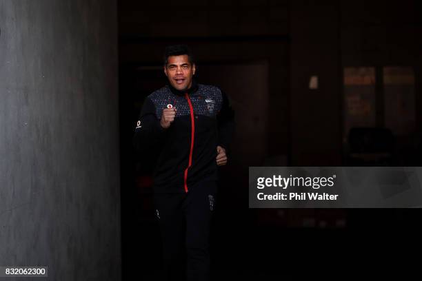 Warriors coach Stephen Kearney arrives to speak to media during a New Zealand Warriors NRL media session at Mt Smart Stadium on August 16, 2017 in...