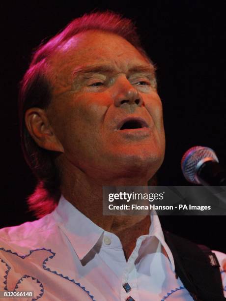 American Country and Western singer Glenn Campbell performing at the Hammersmith Apollo, London.