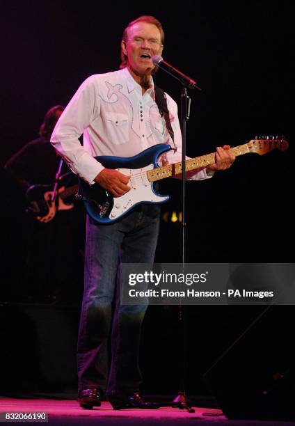 American Country and Western singer Glenn Campbell performing at the Hammersmith Apollo, London.