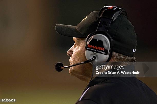 Wake Forest head coach Jim Grobe watches the action from the sidelines as his Demon Deacons play the Clemson Tigers at BB&T field on October 9, 2008...