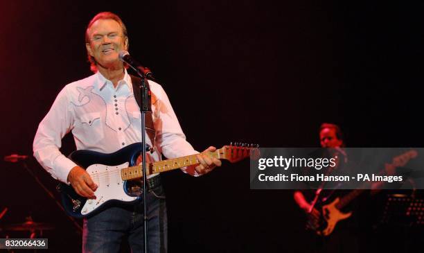 American Country and Western singer Glenn Campbell performing at the Hammersmith Apollo, London.