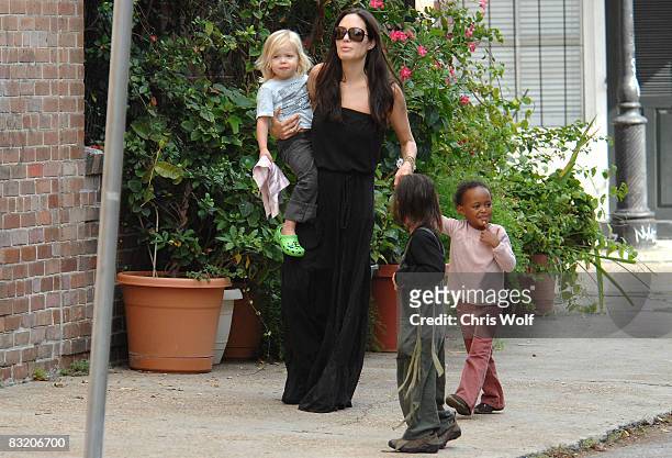 Actress Angelina Jolie and her children Zahara, Pax, and Shiloh are seen walking in the French Quarter on October 6, 2008 in New Orleans, Louisiana.