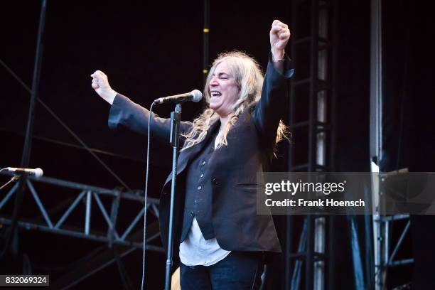 American singer Patti Smith performs live on stage during a concert at the Zitadelle Spandau on August 15, 2017 in Berlin, Germany.