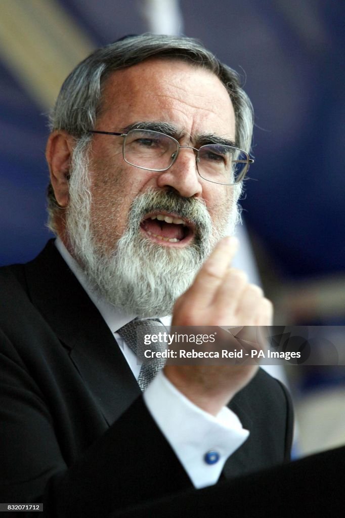 Sir Jonathan Sacks, Chief Rabbi of the United Hebrew Congregations of the Commonwealth, speaks during an Israel Solidarity Rally