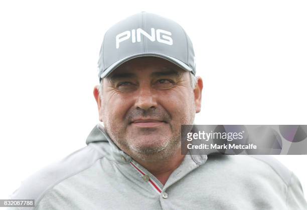 Angel Cabrera of Argentina looks on during the pro-am ahead of the 2017 Fiji International at Natadola Bay Championship Golf Course on August 16,...