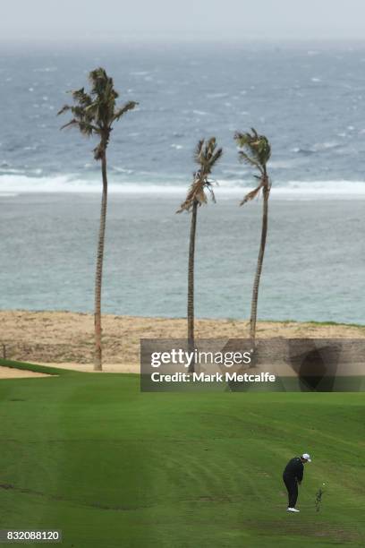 Brett Rumford of Australia hits an approach shot during the pro-am ahead of the 2017 Fiji International at Natadola Bay Championship Golf Course on...