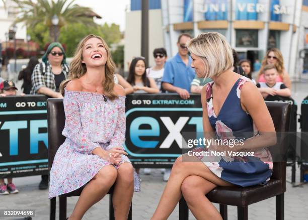 Lili Simmons and Charissa Thompson visit "Extra" at Universal Studios Hollywood on August 15, 2017 in Universal City, California.