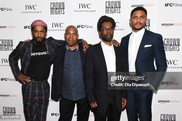 Lakeith Stanfield, Carl King, Colin Warner, and Nnamdi Asomugha attend the "Crown Heights" New York premiere at Metrograph on August 15, 2017 in New...