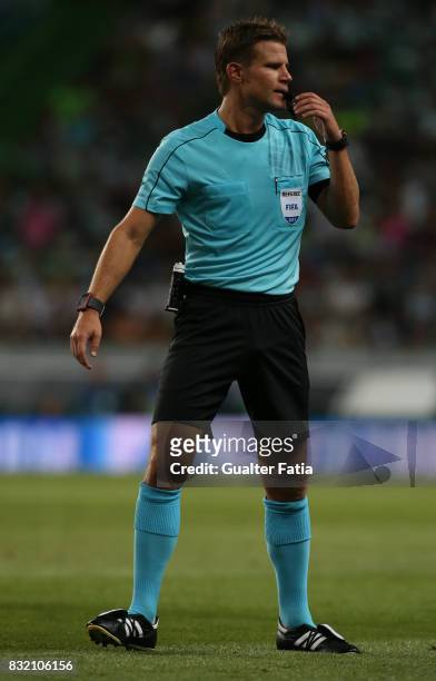 Referee Felix Brych from Germany in action during the UEFA Champions League Qualifying Play-Offs Round - First Leg match between Sporting Clube de...