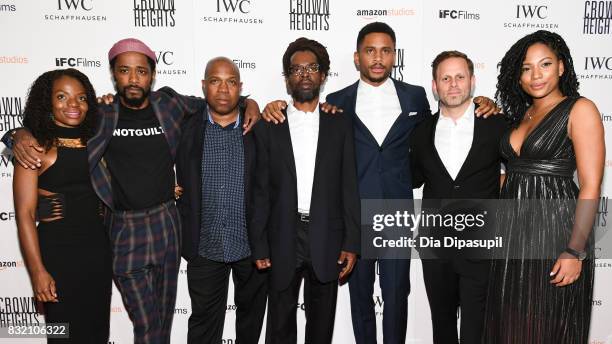 Marsha Stephanie Blake, Lakeith Stanfield, Carl King, Colin Warner, Nnamdi Asomugha, Matt Ruskin, and Natalie Paul attend the "Crown Heights" New...