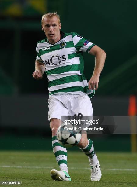 Sporting CP defender Jeremy Mathieu from France in action during the UEFA Champions League Qualifying Play-Offs Round - First Leg match between...