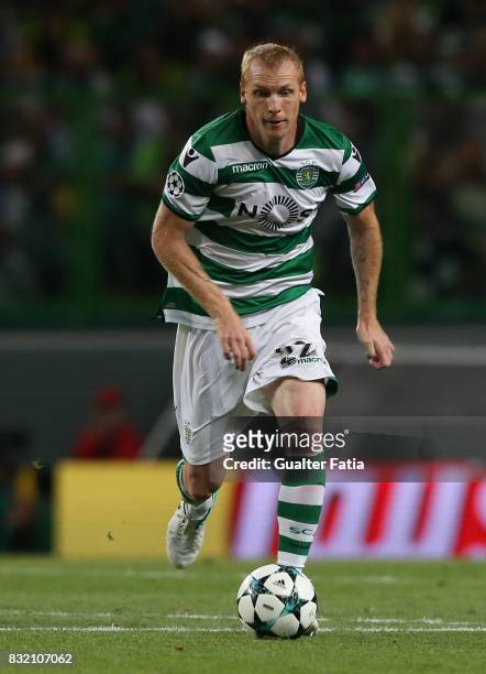 Sporting CP defender Jeremy Mathieu from France in action during the UEFA Champions League Qualifying Play-Offs Round - First Leg match between...