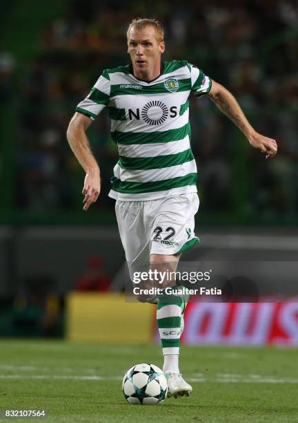 Sporting CP defender Jeremy Mathieu from France in action during the UEFA Champions League Qualifying Play-Offs Round - First Leg match between...