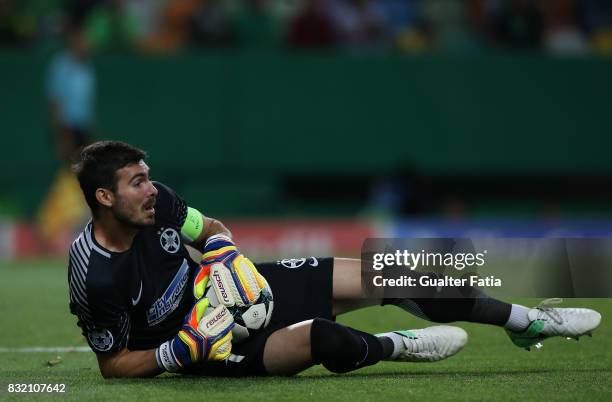 Steaua Bucuresti FC goalkeeper Florin Nita from Romania in action during the UEFA Champions League Qualifying Play-Offs Round - First Leg match...