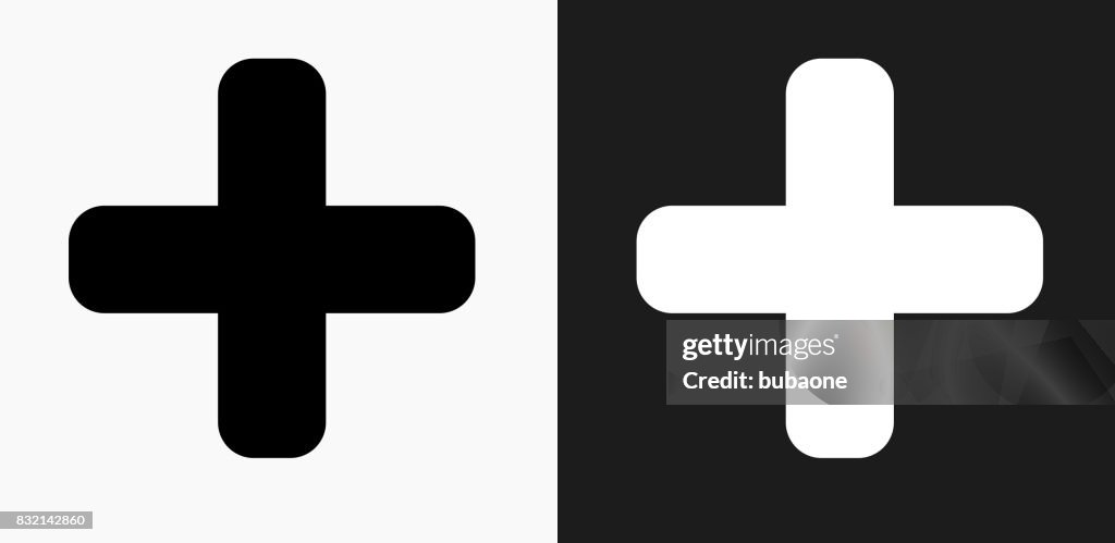 Plus Sign Icon on Black and White Vector Backgrounds