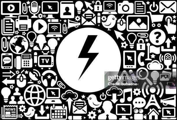 lightning bolt icon black and white internet technology background - lighting bolt stock illustrations