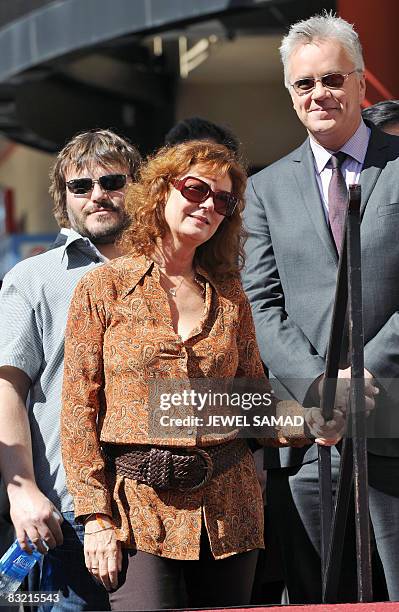 Oscar winning actor Tim Robbins , his wife actree Susan Sarandon and actor Jack Black arrive for a ceremony to unveil Robbins's star on the Hollywood...