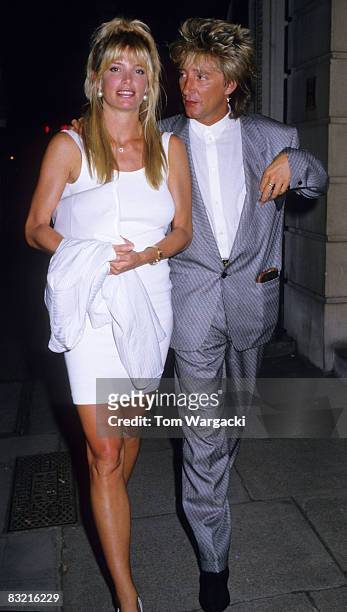 London May 13th 1989. Rod Stewart and girlfriend Kelly Emberg at Langan's Brasserie