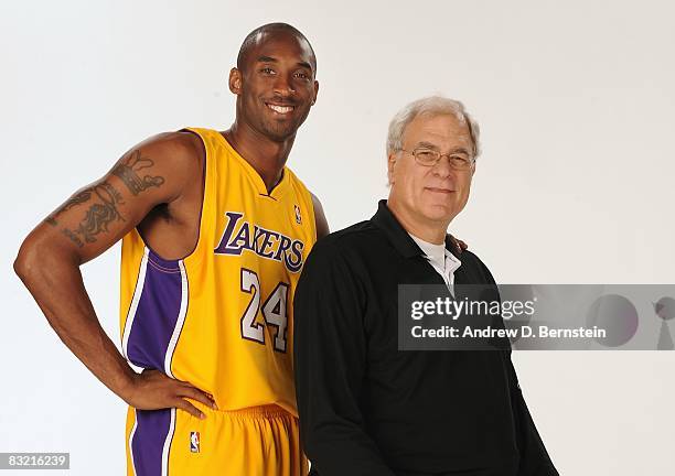 Kobe Bryant and head coach Phil Jackson of the Los Angeles Lakers pose for a portrait during NBA Media Day on September 29, 2008 at the Toyota Sports...