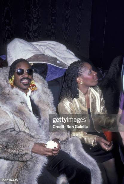 Musician Stevie Wonder and wife Yolanda Wonder attending the preview party for "Lunch Hour" on November 12, 1980 at the Milford Plaza Hotel in New...