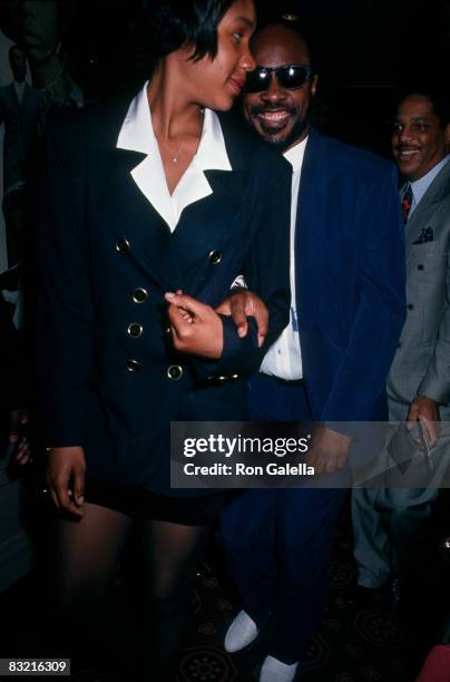 Musician Stevie Wonder and sister attending the premiere of "A Rage In Harlem" on April 29, 1991 at the Apollo Theater in New York City, New York.
