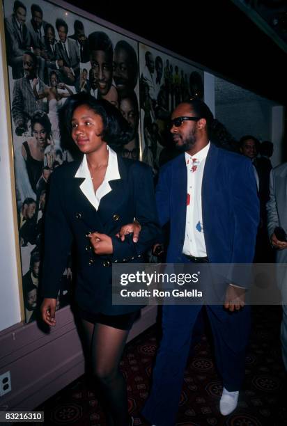 Musician Stevie Wonder and sister attending the premiere of "A Rage In Harlem" on April 29, 1991 at the Apollo Theater in New York City, New York.