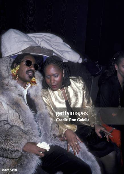 Musician Stevie Wonder and wife Yolanda Wonder attending the preview party for "Lunch Hour" on November 12, 1980 at the Milford Plaza Hotel in New...