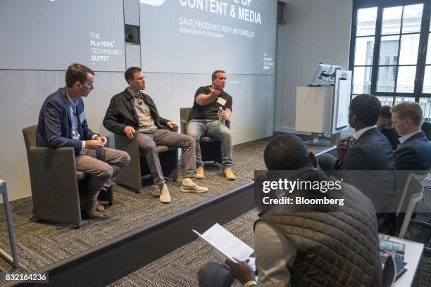 Rich Antoniello, chief executive officer of Complex Media Inc., right, speaks as Dave Finocchio, co-founder and chief executive officer of Bleacher...