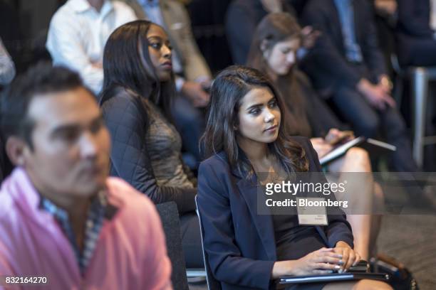 Attendees listen to a panel discussion during The Players Technology Summit in San Francisco, California, U.S., on Tuesday, Aug. 15, 2017. Top...