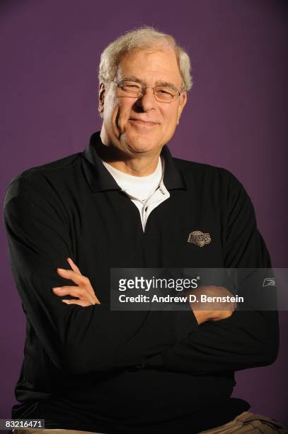 Head coach Phil Jackson of the Los Angeles Lakers poses for a portrait during NBA Media Day on September 29, 2008 at the Toyota Sports Center in El...