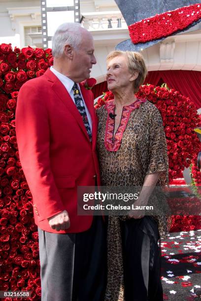 Comedian Cloris Leachman and President of the 2009 Tournament of Roses Ronald H. "Corky" Conzonire attend the unveiling of The Grand Marshal for the...