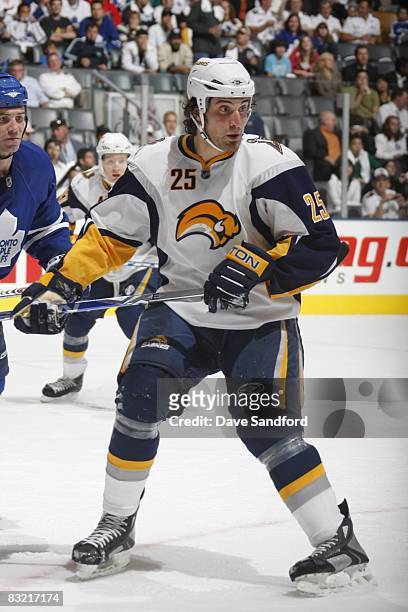 Mark Mancari of the Buffalo Sabres skates against the Toronto Maple Leafs during their pre season NHL game at the Air Canada Centre on September 26,...