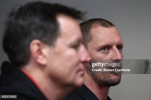 James Kelly of the Bombers speaks to the media during a press conference to announce his retirement at the Essendon Football Club on August 16, 2017...