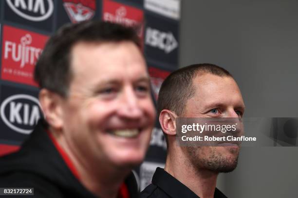 James Kelly of the Bombers speaks to the media during a press conference to announce his retirement at the Essendon Football Club on August 16, 2017...