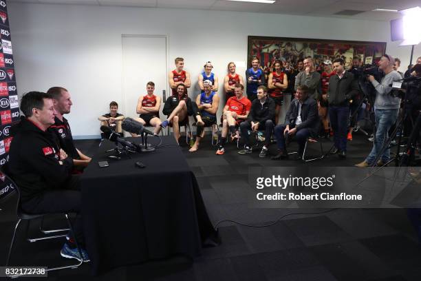 James Kelly of the Bombers speaks to the media during a press conference to announce his retirement at the Essendon Football Club on August 16, 2017...