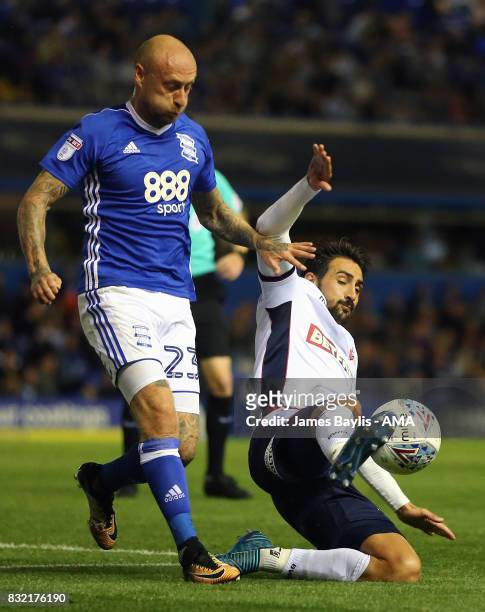 David Cotterill of Birmingham City and Jem Karacan of Bolton Wanderers during the Sky Bet Championship match between Birmingham City and Bolton...