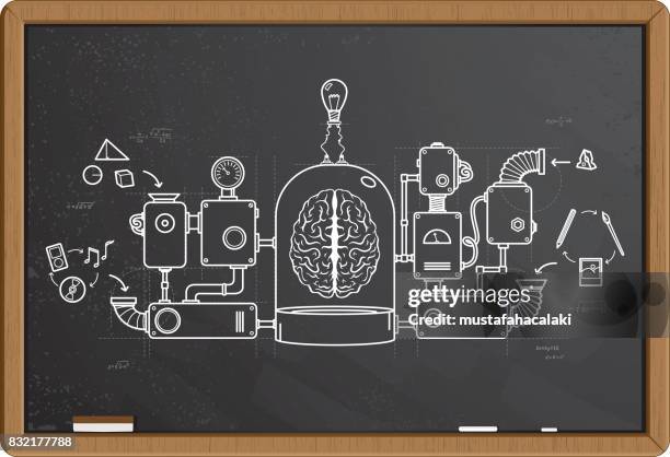 charcoal drawing of a creative idea process - brain sketch stock illustrations