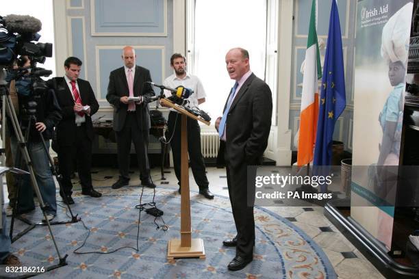 Minister of state for development co-operation and human rights Conor Lenihan speaks during a press conference at Iveagh House, Dublin, after...