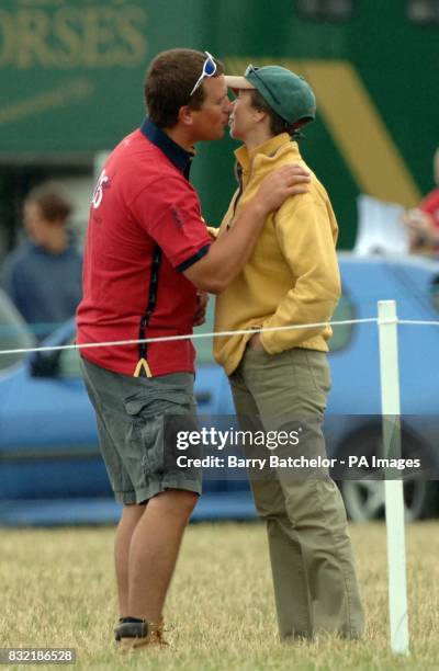 Peter Phillips greets his mother, the Princess Royal with a kiss at the Festival of British Eventing at Gatcombe Park.