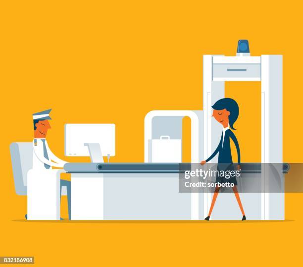 ilustraciones, imágenes clip art, dibujos animados e iconos de stock de seguridad aeroportuaria - empresaria - security scanner