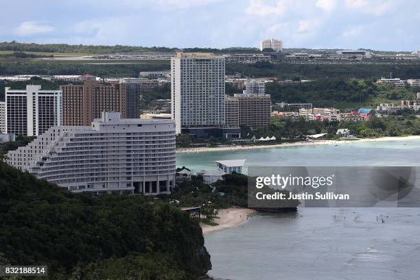 View of Tumon Bay from Two Lovers Point on August 16, 2017 in Tamuning, Guam. The American territory of Guam remains on high alert as a showdown...